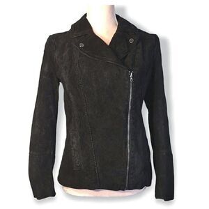 Isaac Mizrahi Black Leather Diagonal Zip Fitted Moto Grunge Jacket Size 4